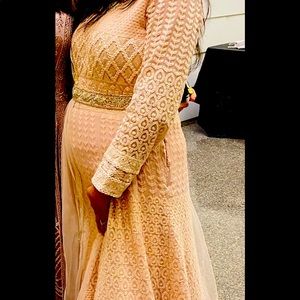 Light pink color gown with belt and dupatta